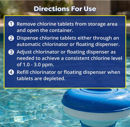 3 Inch Stabilized Chlorine Tablets for Sanitizing Swimming Pools - Slow Dissolving - 90% Available Chlorine - Tri-Chlor - 50 Pounds - Smart Eagle Aqua Solutions